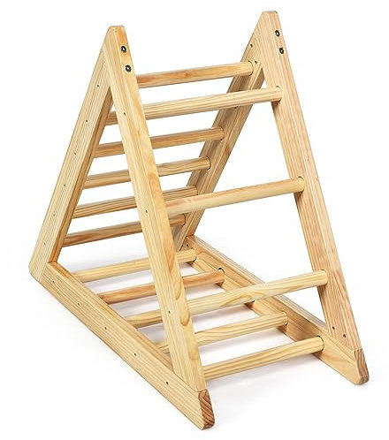 COSTWAY Scala Giochi Arrampicata a Triangolo, Triangolo a Gradini in Legno, Ideale per Bambini 3 Anni+, 92x46x80cm(Stile 2)