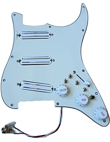 alljita Upgrade Vorverdrahtetes SSS Pickguard Multifunktionsschalter Set Weiß MINI Humbucker-Tonabnehmer High Output DCR 4 Schalter 20 Töne mehr