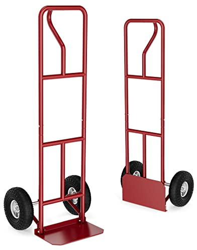 COSTWAY Sackkarre mit P-Griff, belastbar bis 300 kg, Metall Stapelkarre Schwerlast, Transportkarre mit großen Rädern & klappbarer Ladefläche, Transportwagen Handkarre (Modell 2, Rot)
