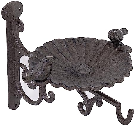 Vencier Cast Iron Bird Bath Feeder Garden Decor Birdbath Seed Nuts Mealworms Water Tray Wall Mounted Bracket For Planter Hanging Baskets (1 x Bird Bath)