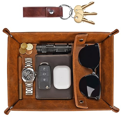 Christmas Bedside Organiser Secret Santa Gifts for Men, Office Desk Storage Valet Tray Mens Gifts Ideas for Friends, Xmas Gift Set Nightstand Organiser Tray For Keys, Jewellery, Men's Accessories