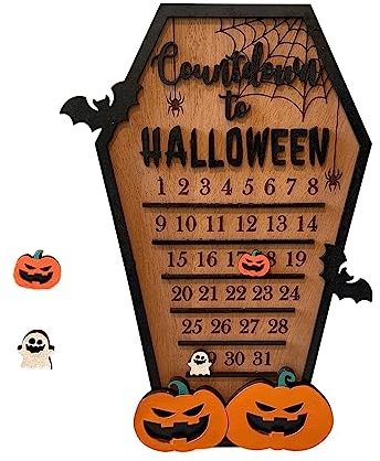 Halloween Countdown Kalender Deko Sarg Schreibtisch Ornament Holz Kürbis Fledermaus Grabstein Zimmer Dekorationen Party Dekorationen DIY Zählen Geschenke für Jungen Mädchen