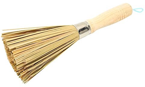 NestNiche Kitchen Pan Brush, Natural Bamboo Reused Lightweight Wok Whisk Bamboo Scrub Brush for Family Cleaning Cooking Skillet Grill Utensils Tool