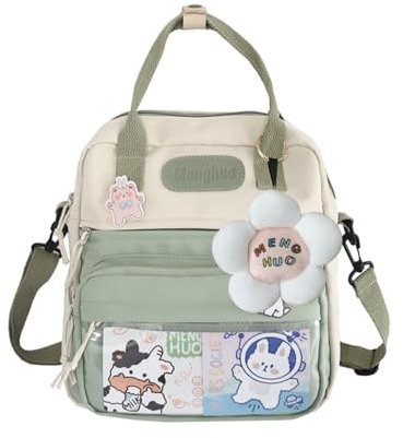 Extolove Nette Messenger Bag, Kawaii Rucksack Japanische Umhängetasche Ästhetische Tasche Ita Tasche mit Kawaii Zubehör, B Grün