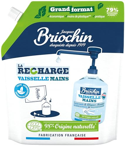 JACQUES BRIOCHIN Recharge Liquide Vaisselle Mains Savon noir & Algues Marines Ecocert 900ml