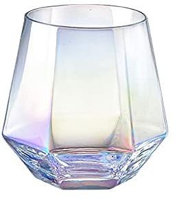 QTANZIQI Jarra de Cerveza de Madera nórdica, diseño geométrico, Vidrio Transparente, Ideal para Bebidas frías - Ideal para entusiastas de la Cerveza (Natural, Pequeña)