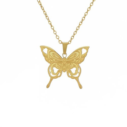 kkjoy Schmetterling Halskette Edelstahl Durchbrochene Liebe Herz Fliegende Elfen Schmetterling Anhänger Halskette Trendy Schmuck für Frauen Charmante Damen
