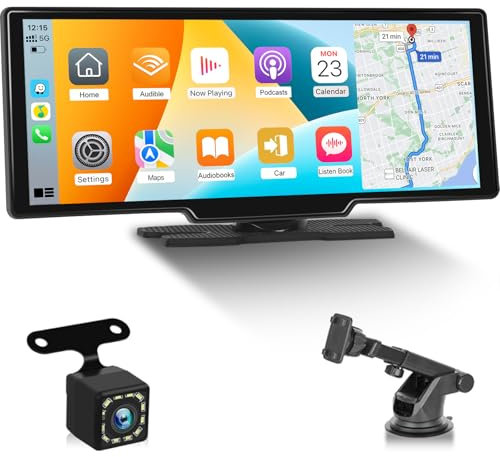 NHOPEEW Wireless A-pple Carplay Android Auto Portable Display mit 10,26 HD Zoll Touchscreen - Carplay Autoradio Unterstützung Mirror Link Bluetooth AUX FM + AHD Rückfahrkamera