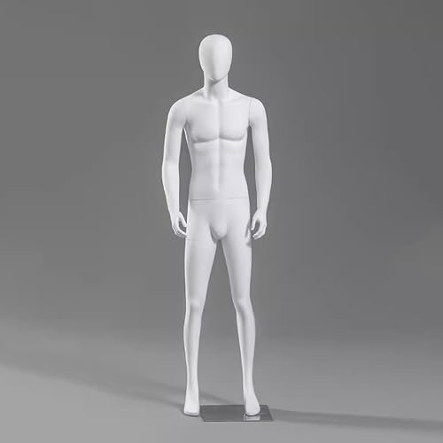 MYUYEE Schaufensterpuppe Torso Schneiderpuppe Körper Weiß Männliche Schaufensterpuppe Ganzkörper mit Ständer und Kopf Vertikal Erwachsene Männer Dummy Torso für,Weiß - Einheitsgröße