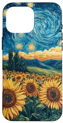 Sunflower Floral Flower Van Gogh Style Starry Night Graphic Case for iPhone 16 Pro Max