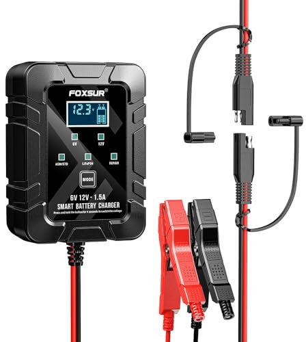 Cirket Chargeur de batterie 6 V 12 V 1,5 A automatique Chargeur de batterie de voiture Chargeur portable intelligent Lifepo4 pour voiture moto tondeuse à gazon
