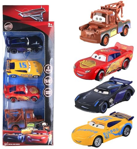 Luclay Model car 4 Stück Spielzeug Automodell, Lightning Kinderspielzeug - Detailreich Gestaltete Autos für ab 3 Jahren Jungs, Sammler und Spielzeugliebhaber - Geschenke für Geburtstagsfeiern