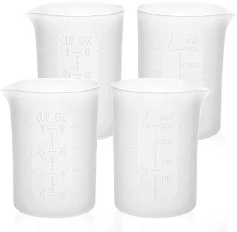 Luxeu Silicone Mixing Cups for Resin, 4 Pcs 250ml Silicone Measuring Cups, with Scale, Reusable Measuring Jugs for Casting Moulds, Epoxy Resin Mixing, DIY Crafts, Waxing, Kitchen