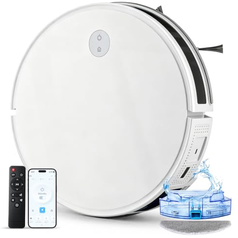 Robot Vacuum Cleaner with Mop, 5000Pa Strong Suction, App / Remote Control | Dual Anti-Tangle System, Self-Charging, 3 in 1 Sweep & Mop Robot, 5000Pa HyperForce Suction, for Hard Floor, Carpet, Pet Hair
