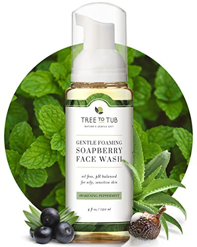 Tree To Tub Sensitive Skin Face Wash for Oily or Combination Skin - Gentle Tea Tree Face Cleanser for Women & Men, Oil Free Daily Foaming Facial Cleanser w/Organic Aloe Vera, All Natural Peppermint