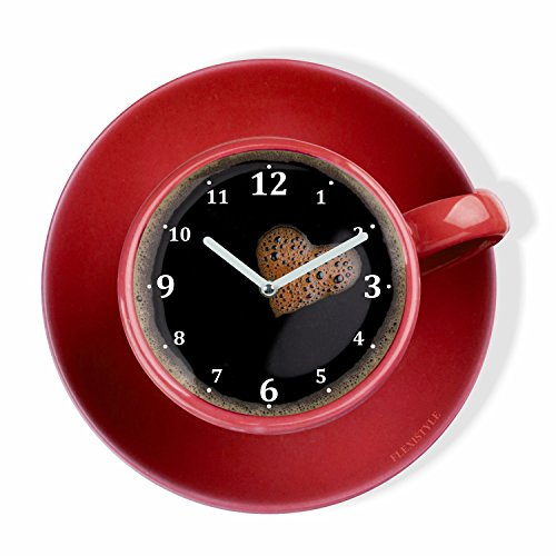 FLEXISTYLE Moderne Küchen Wanduhr Tasse Perfetta, rot, Acrylglas, UV-Druck, Made in EU