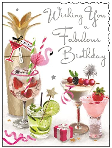 Jonny Javelin Geburtstagskarte, fabelhaft, für Frauen, Flamingo, Gin Cocktails, Champagnergeschenk