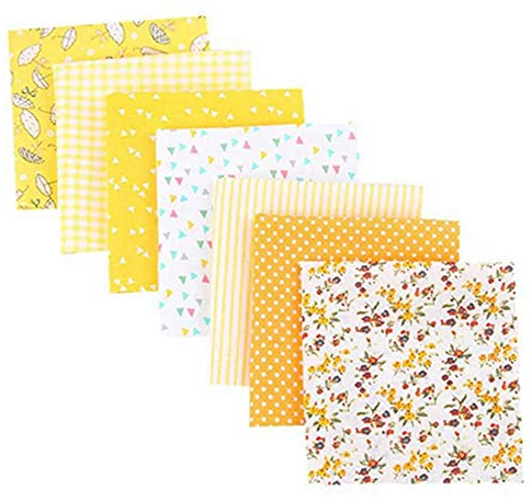Egurs 7 Stück Verschiedene Designs Baumwollgewebe,Patchwork Stoffe,Baumwollstoff Meterware,Patchwork Stoffpaket Gelb 50 * 50cm
