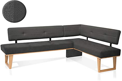 moebel-eins COLMI Eckbank, Material Massivholz/Bezug Stoff, Eiche, 192 x 167 cm, dunkelgrau