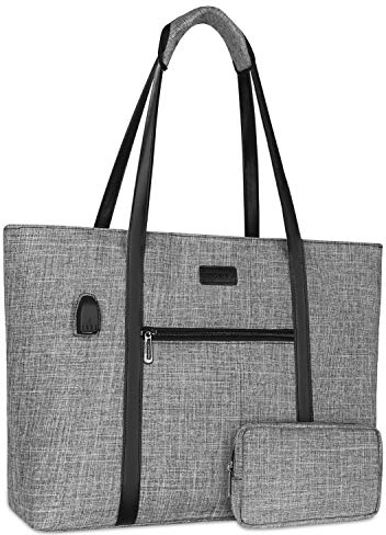 MOSISO USB Port Laptop Tote Bag for Women, Compatible with MacBook Air 15 inch M3 M2 2024 2023/Pro 16 inch 2024-2019,15-15.6 inch Notebook, Work Travel Business Computer Bag with Small Purse, Gray