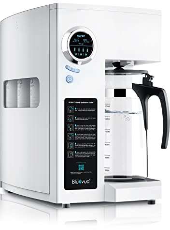 Bluevua RO100ROPOT Reverse Osmosis System Countertop Water Filter, 4 Stage Purification, Counter RO Filtration, 2:1 Pure to Drain, Purified Tap Water, Portable Water Purifier for Home