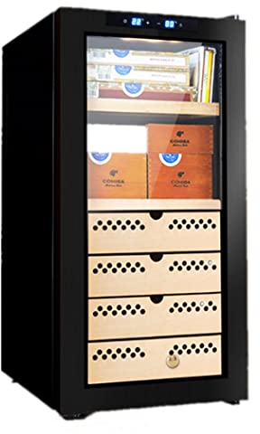 0℃ Outdoor Cigar Cabinet Humidor, Wine Cabinet, Spanish Cedar Wood Frame, Heating & Humidity Control, 400 Cigars, Stainless Steel Trim Finish Cabinet, Anti-vibration Shelves, 40cm Wide