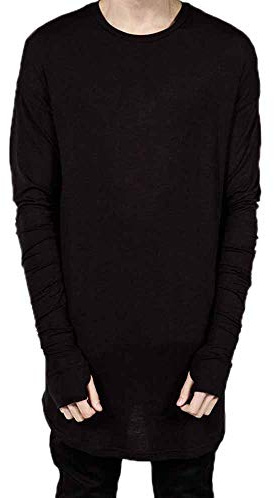 Mens T-Shirt - Hip Hop Thumb Hole Cuffs Basic Tee Long Sleeve Solid Color Blouse Sweatshirt Tops (Black,L,L)