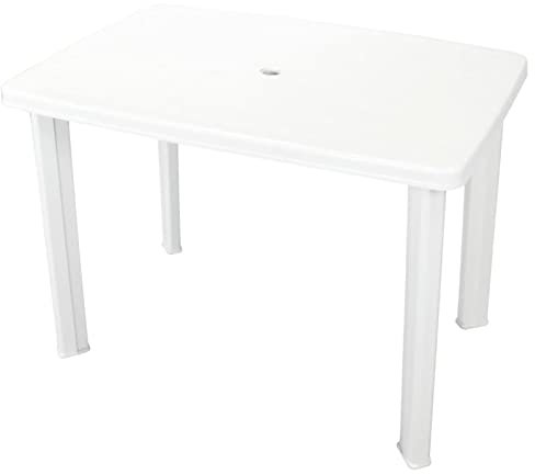 Table de Jardin Gecheer - Table à Manger Extérieure Rectangulaire en Plastique Gris Clair avec Trou pour Parasol