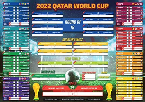 2022 Fifa Qatar Weltmeisterschaft Turnier Fußball Spiel Wandkarte Planer Poster alle Spieltage, Kick-Off-Zeiten, TV-Kanäle & Stadien