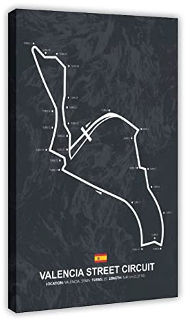 FISH DRAGATE Valencia Street Circuit F1 Track Leinwand Poster Wandkunst Dekor Druck Bild Gemälde für Wohnzimmer Schlafzimmer Dekoration Rahmen Stil 30 x 45 cm