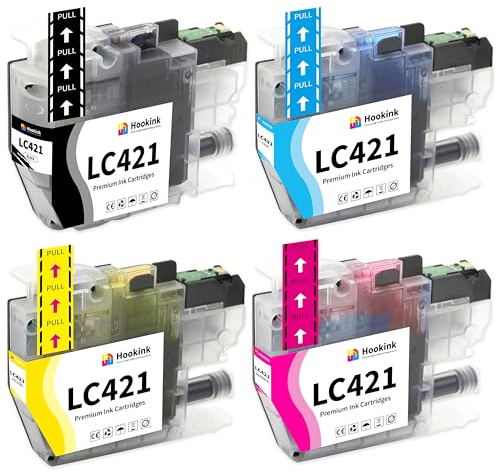 Hookink LC421 LC-421 Tintenpatronen Kompatibel mit Brother LC421 LC421XL LC-421VAL Value Pack Patronen für Brother DCP-J1050DW DCP-J1140DW MFC-J1010DW (1 Schwarz 1 Cyan 1 Magenta 1 Gelb)