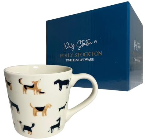 Polly Stockton Dashing Dogs Mug - Ceramic Coffee & Tea Mug with Charming Animal Design. Tasteful Everyday Homeware, a Thoughtful Gift for All Animal Lovers - 400ml Capacity.
