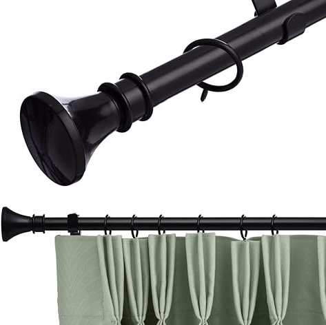 19 mm Extendable Metal Curtain Pole Rods - Black (Bell Finials, 120-210 cm)