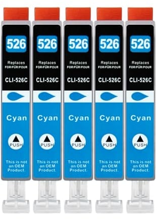 5 XXL Druckerpatronen kompatibel zu CLI-526 C Cyan für Canon PIXMA IP4850 IP4950 IX6550 MG5150 MG5250 MG5350 MG6150 MG6250 MG8150 MG8250 MX715 MX885 MX895