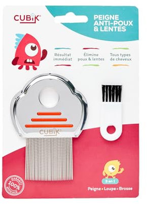 Peigne Anti-Poux et Lentes en Acier Inoxydable avec Loupe et Brosse - Kit Complet 3 en 1 - Élimination 100% Naturelle des Poux et Lentes - Traitement doux - Idéal pour toute la Famille