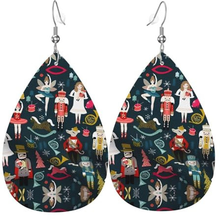 Damen Nussknacker Ballett Xmas Dance Prints Leder Teardrop Ohrringe Anhänger Stilvoll und schön Leicht Baumeln für Frauen Mädchen, Einheitsgröße, Leder