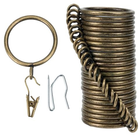 Anelli e ganci per tende, diametro interno 38 mm, set completo con anelli, ganci e clip, confezione da 24 anelli per tende standard, colore bronzo TXZWJZ