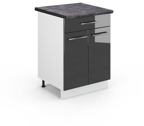 Vicco Mobiletto base per cucina Fame-Line, Antracite lucido, 60 cm con cassetto, PL Antracite, per la combinazione con altri moduli della serie Fame-Line