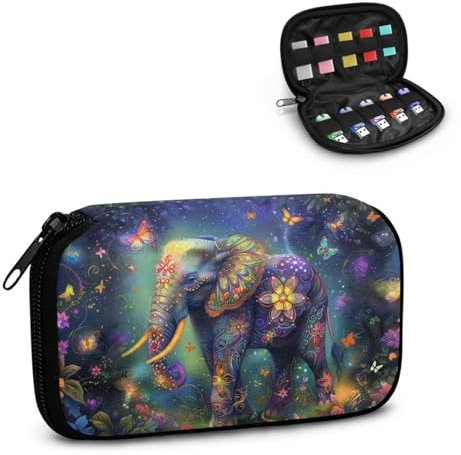 STUOARTE Schutzhülle für USB-Stick, Boho-Elefanten-Schmetterling, tragbar, USB-Aufbewahrungstasche, USB-Halterung, Aufbewahrungstasche, elektronisches Zubehör, Organizer-Etui