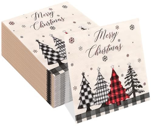 FALIZIFU 50 tovaglioli a 3 veli con albero di Natale, piegati, 12,7 x 12,7 cm, usa e getta, tovaglioli di carta per cene, feste a casa, feste, Natale, plaid