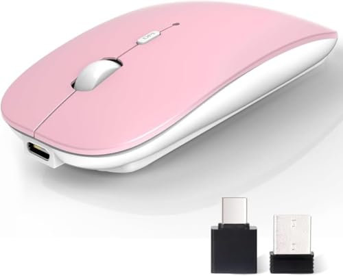 AE WISH ANEWISH Kabellos Bluetooth Maus with USB-C-Adapter wiederaufladbare Leise Mini Maus Kabellos für Mac Laptop PC Computer Tablet Android and Windows (Tri-Mode-violett)