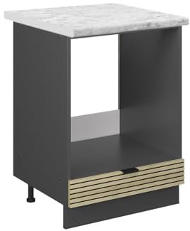 Vicco Herdumbauschrank Fame-Line, Herdschrank, Eiche Paneel, 60 cm, AP Marmor