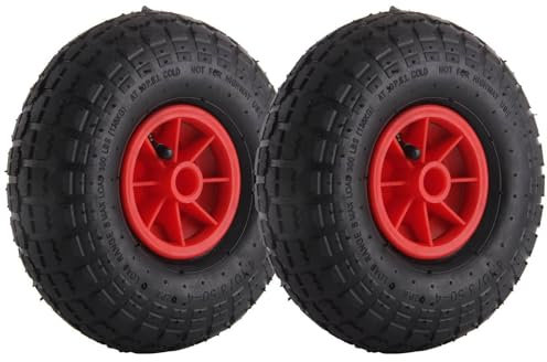 CROWNSHOP Wheelbarrow Wheel 10Inch Trolley Wheels Replaceable Puncture Wheels Hand Wheel 3.5/3.0-4 Solid Tire Metal Industrial Wheelbarrow Trolley Rubber Tire (2)