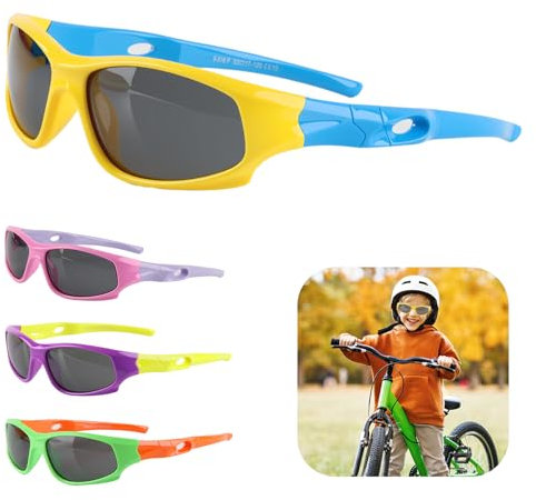 dellyy Gafas de Sol Infantiles 100% Protección UV400,Gafas Sol Polarizadas de Goma Suaves de Deportes,Lentes de Flexibles,Ajuste Sin Presión, Adecuado para Niños y Niñas,Libre de BPA (Amarillo)