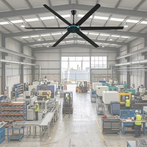 Ventilatore Da Soffitto Industriale - Silenzioso Per Grandi Superfici - 6 Pale, 165W, Nero, 200 Cm - Ventilatore Senza Luce