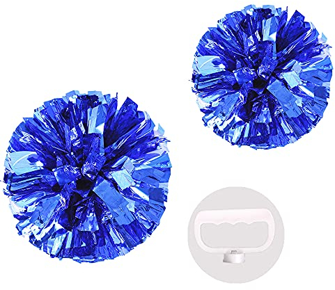 BCLAND 2 Stück Cheerleading Metallic Folie und Kunststoff Ring Pompons Cheerleading Poms, blau