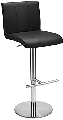 Ibbe Design Schwarz Kunstleder Höhenverstellbar Barstühle 360° Drehbar Barhocker mit Lehne Nikola, Silber Gestell, 43x57x111 cm