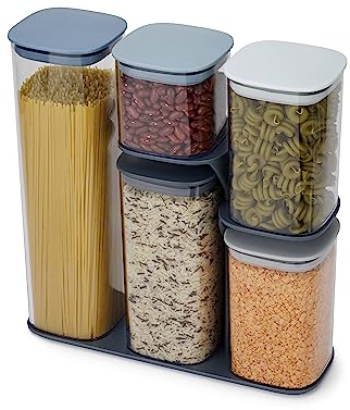 Joseph Joseph Set de 5 Frascos de Almacenamiento de Alimentos Herméticos con Soporte, Azul