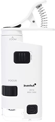 Levenhuk Zeno Cash ZC14 80-120-fach LED-Lernmikroskop mit Clip für Kinder, Schüler und Professionelle Anwender, Kompatibel mit iPhone und Android