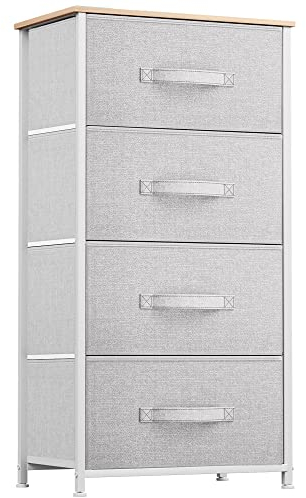 YITAHOME Chest of Drawer - Fabric Storage Tower with 4 Drawers, Organizer Unit for Bedroom, Living Room, Hallway, Closets & Nursery - Sturdy Steel Frame (Light Gray)